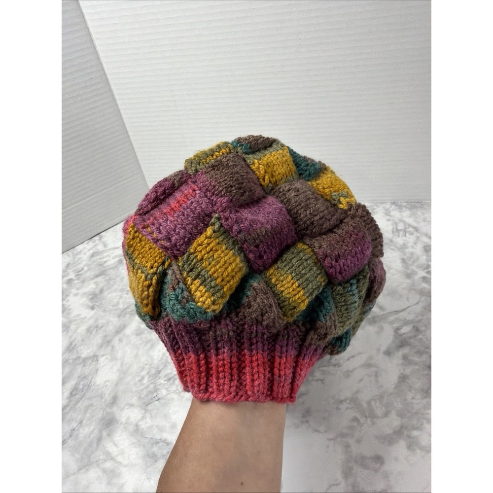Chunky Cable Knit Cozy Winter Handmade Y2K Vintage Beanie Cap Hat 90's Boho Vibe - Picture 9 of 10
